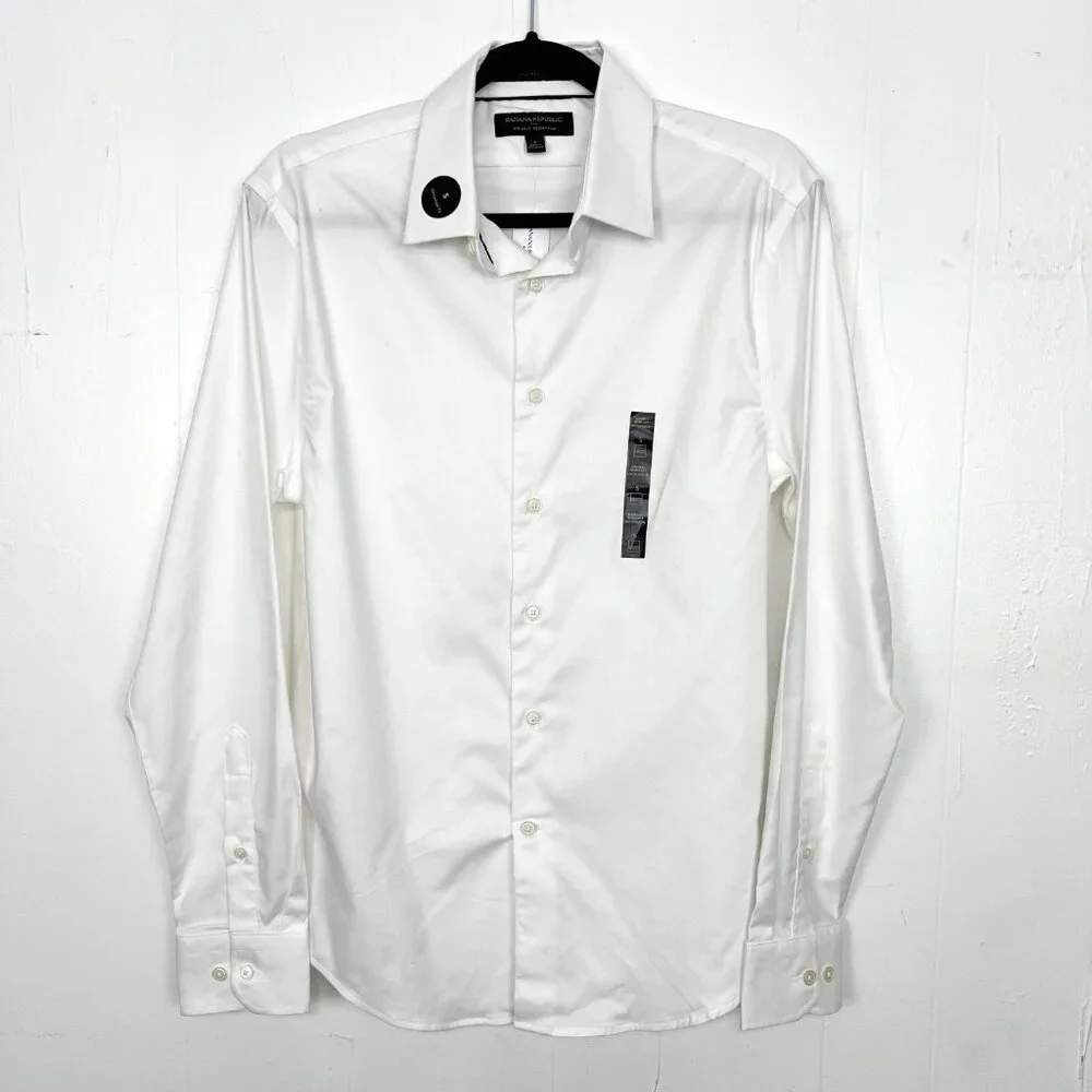 NWT Banana Republic Wrinkle‎ Resistant Button Down Shirt Men's Small White zq